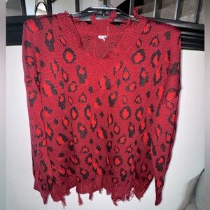 Red/Pink cheetah print knit sweater in size S